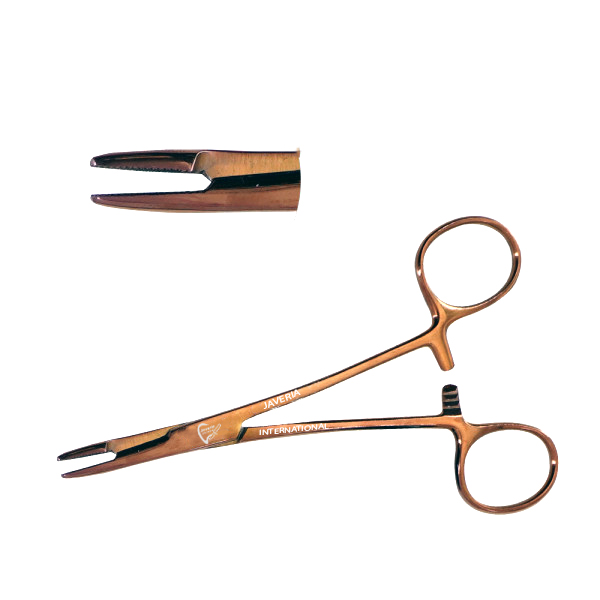 Olsen Hegar Needle Holder Scissors Combination 5 1/2" Serrated Tungsten Carbide - Rose Gold Coated