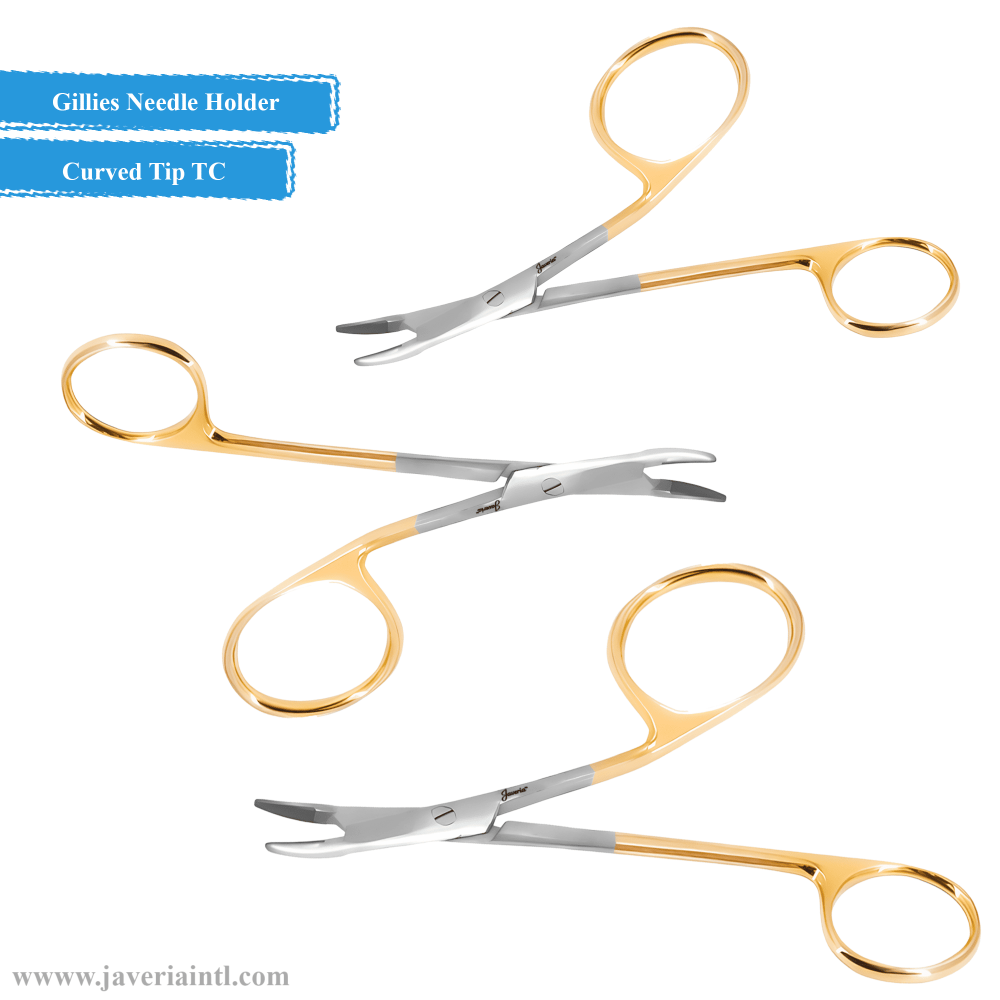 Gillies Needle Holder One Large Offset Ring Tungsten Carbide Curved Tip