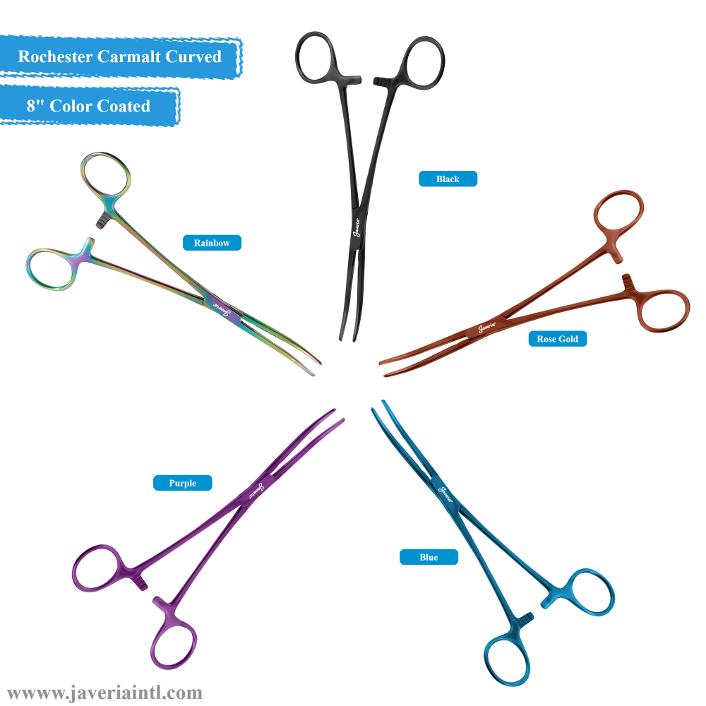 Rochester Carmalt Forceps 8" Curved Color Coated