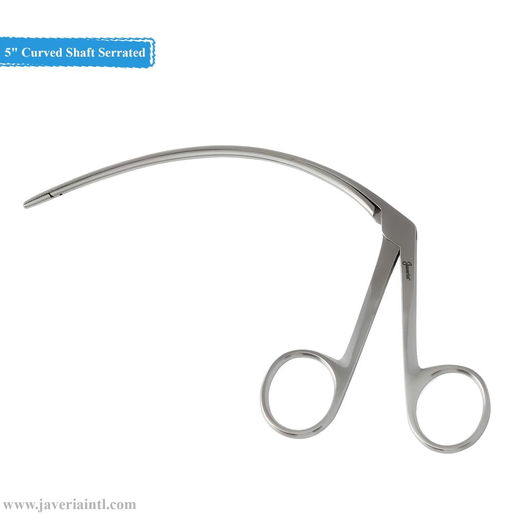 Carroll Tendon Pulling Forceps 5" Curved Shaft Serrated Jaws