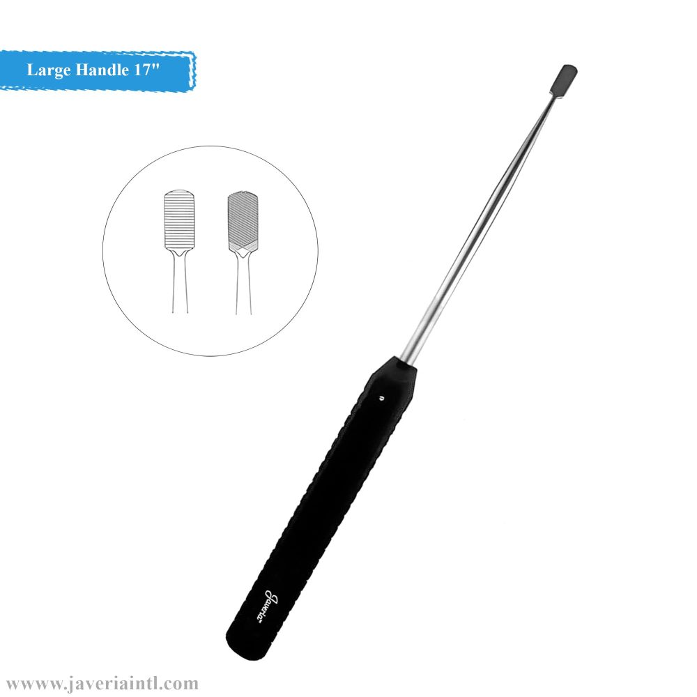 Large Handle Rasp 17" Straight orthopedic bone rasp with plain and cross-serrated tips, German stainless steel by Javeria Intl